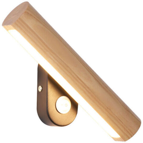 Applique murale à LED bois avec interrupteur, pivotant à 350° lampe de lit 4W blanc , 32cm pour le salon chambre couloir cage d'escalier [Classe énergétique A+]