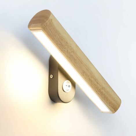 Applique murale à LED bois avec interrupteur, pivotant à 360°, lampe de lit 6W blanc chaud/blanc froid/blanc naturel 3 en 1 commutable, 32.5cm pour le salon chambre couloir cage d'escalier