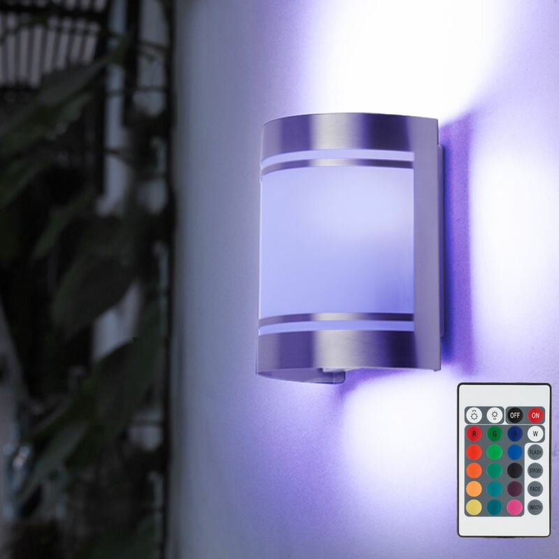 Applique dimmable avec télécommande éclairage de façade applique murale d'extérieur en acier inoxydable led lampe de jardin argent, changement de