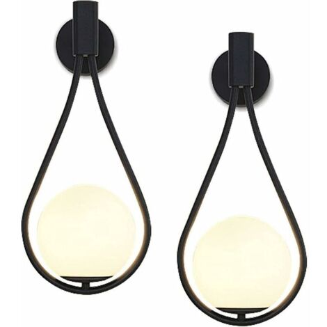 Applique murale à Led Moderne Intérieur Industriel,verre Boule Ronde,métal,e27 noir,2 Pc