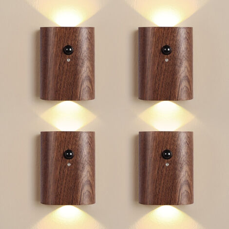 Applique murale à LED, veilleuses à détecteur de mouvement, applique murale, appliques murales rechargeables, 4 pièces