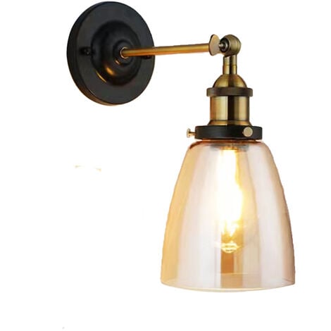 Applique Murale Abat-Jour En Verre, Vintage Style Industrielle Ampoule filament Edison E27 Lamp Loft Bar Cuisine - Digilamp