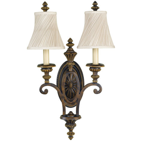 Applique murale acier, verre pressé marron H 61 cm 2 flammes hall light
