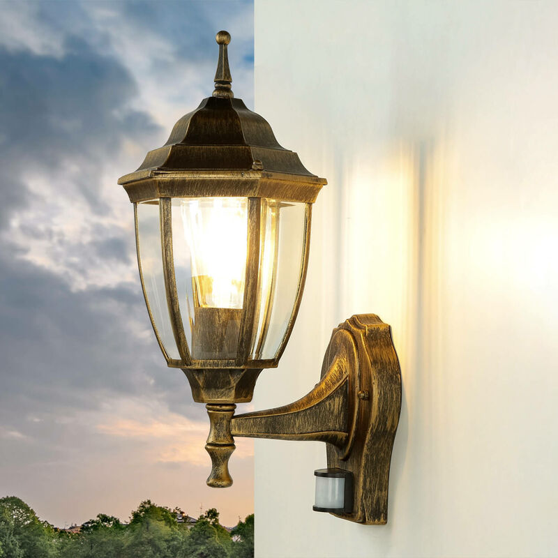 Applique d'extérieur nizza de style campagnard couleur or vieilli avec détecteur de mouvement - Or antique