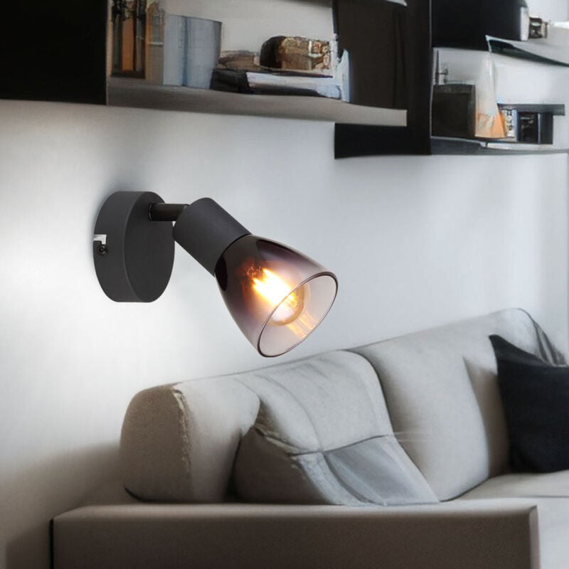 Globo - Applique murale applique couloir métal noir verre mat couleur fumée 1 lampe