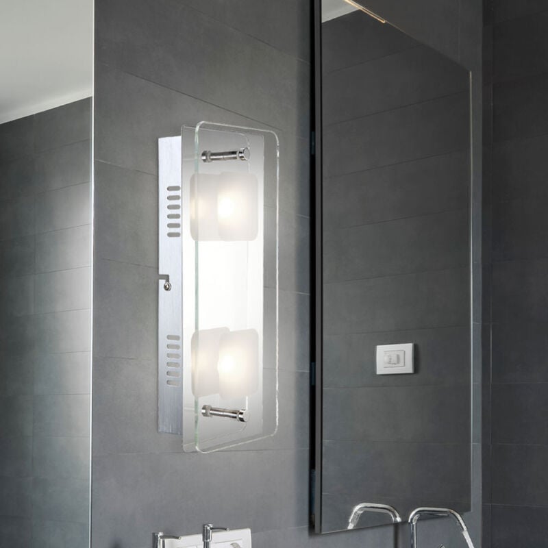 Applique murale applique lampe de couloir lampe de salon chrome commutable chambre à coucher, verre métal satiné, 2x led 3000K, LxPxH 28x12x6,2 cm