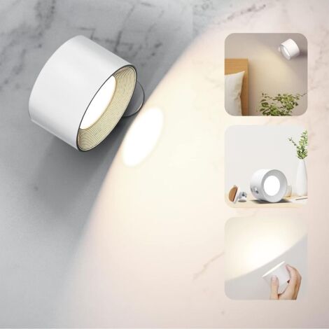 Applique murale, applique murale avec port de chargement USB, 3 modes de couleur, 3 niveaux de luminosité, applique murale LED d'intérieur, applique murale tactile rotative à 360°, applique murale san