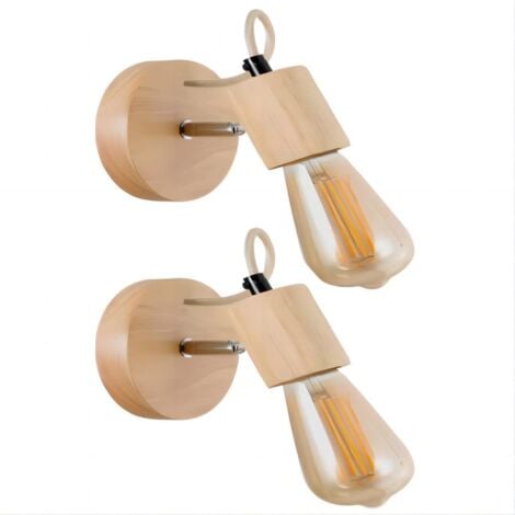 GOECO Applique Murale Interieur Industrielle 2 Pcs, Lampe Murale Vintage Bois, E27 Luminaire Applique Interieur pour Chambre Salon Couloir (Ampoules Non Comprises)