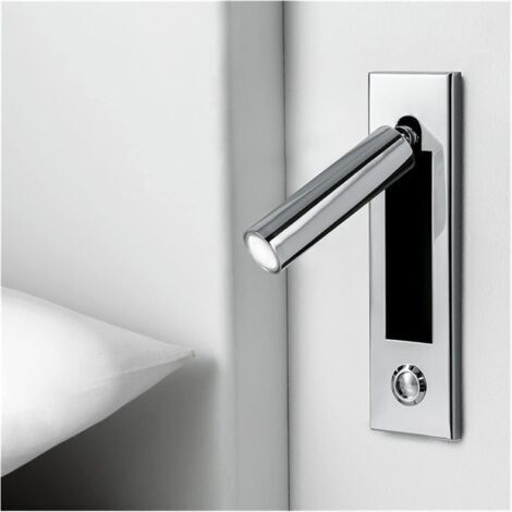 Applique murale, Applique murale moderne, Applique murale LED intérieure pour tête de lit, Lampe de lecture encastrée à poussoir pour chevet (Chrome)