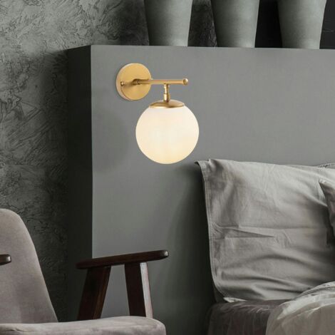 Applique murale art déco dorée, globe blanc sur tige SIERRE
