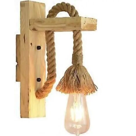 Applique murale au design rétro, en corde de chanvre et bois, lampe de chevet pour couloir d'hôtel, luminaire d'intérieur, ampoule Edison E27