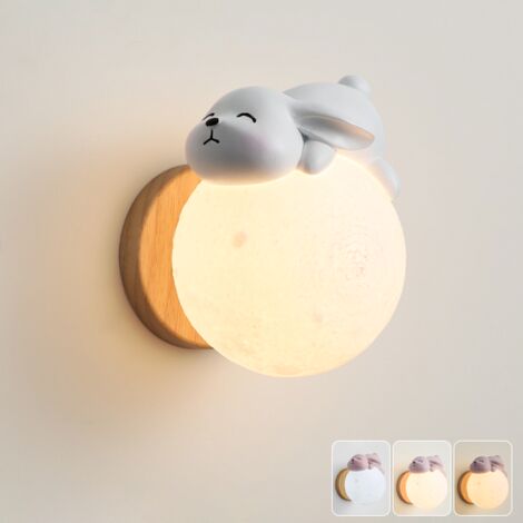 Applique murale avec ampoule, lampe de chevet LED, veilleuse, lampe de lune décorative avec lapin de dessin animé, 3 températures de couleur
