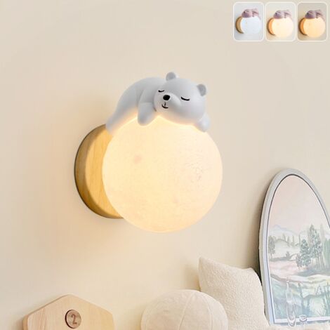 Applique murale avec ampoule, lampe de chevet lune avec ours de dessin animé, veilleuse, lumière décorative, 3 températures de couleur réglables