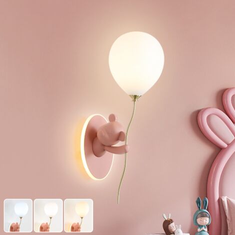 Applique murale avec ampoule, Lampe de chevet ours dessin animé, Lampe décorative avec abat-jour en verre, 3 températures de couleur, 52 cm (gauche)