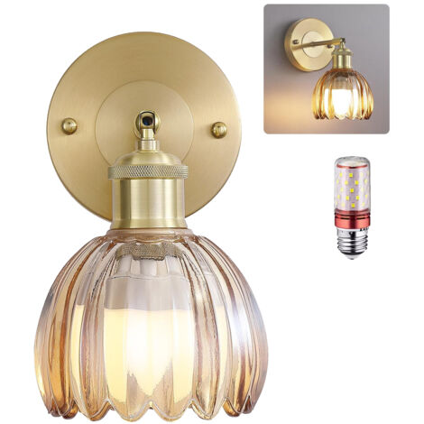 Applique murale avec ampoule, lampe de chevet vintage, applique murale pour miroir de salle de bain, applique murale fleur avec abat-jour en verre