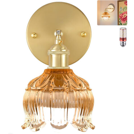Applique murale avec ampoule, lampe de chevet vintage, applique murale pour miroir de salle de bain, applique murale fleur avec abat-jour en verre