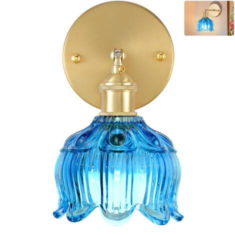 Applique murale avec ampoule, lampe de chevet vintage, applique murale pour miroir de salle de bain, applique murale fleur avec abat-jour en verre
