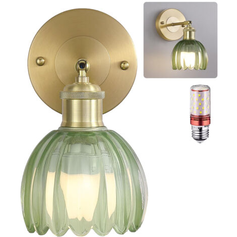 Applique murale avec ampoule, lampe de chevet vintage, applique murale pour miroir de salle de bain, applique murale fleur avec abat-jour en verre