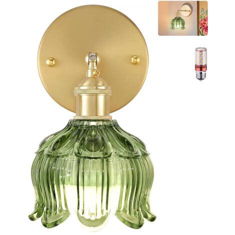 Applique murale avec ampoule, lampe de chevet vintage, applique murale pour miroir de salle de bain, applique murale fleur avec abat-jour en verre