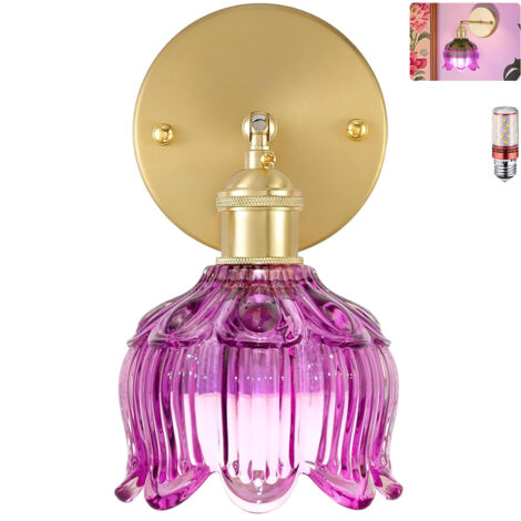 Applique murale avec ampoule, lampe de chevet vintage, applique murale pour miroir de salle de bain, applique murale fleur avec abat-jour en verre