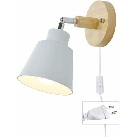 Applique murale avec douille E27, rotation libre, lampe de chevet/de lecture, applique murale d'intérieur avec interrupteur pour chambre/salon (blanc)
