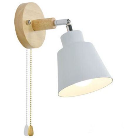 Applique Murale Avec Interrupteur à Tirette Rotation Libre à 350° Lampe De Chevet RéTro Moderne Applique En Bois E27 Applique Murale Interieur Convient Pour Salon Et Chambre（Cendre）
