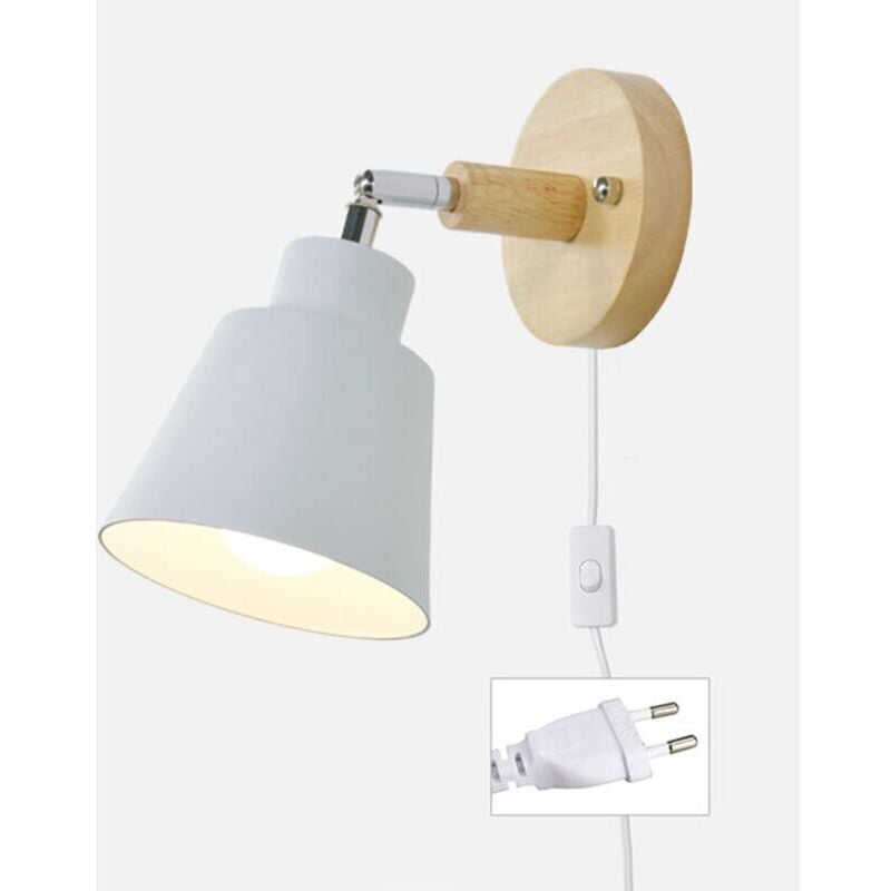 SNQ - Applique Murale Avec Interrupteur Marche Et Prise Lampe De Chevet Moderne Vintage Macaron Applique Murale E27 Bois Applique Murale Convient