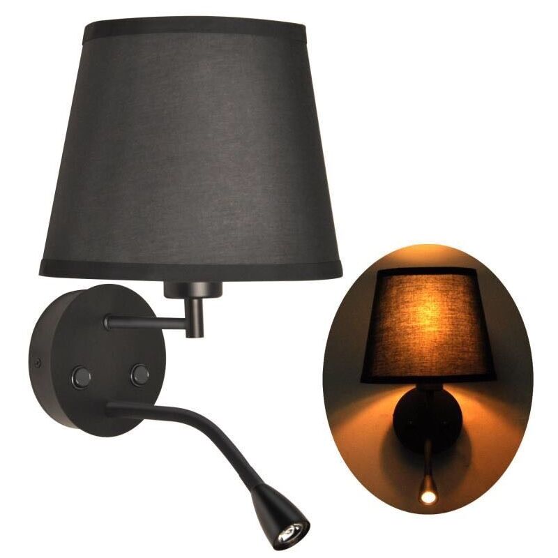 Barcelona Led - Applique murale 'pair' E27 avec liseuse led 3W - Noir Barcelona Led - Applique murale 'pair' E27 avec liseuse led 3W - Noir