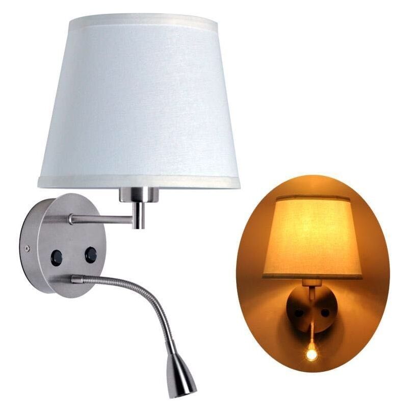 Barcelona Led - Applique murale 'pair' E27 avec liseuse led 3W - Argent Barcelona Led - Applique murale 'pair' E27 avec liseuse led 3W - Argent