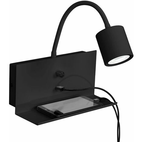 Applique murale avec rangement Chargeur USB Noir Métal Applique pour lire