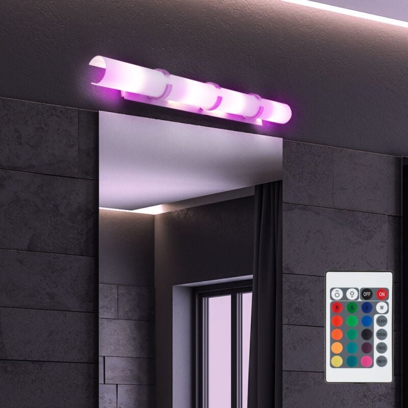 Applique murale avec télécommande applique dimmable lampe de salon lampe de salle de bain, métal chromé verre blanc, 4x led rvb 4,8W 470Lm blanc