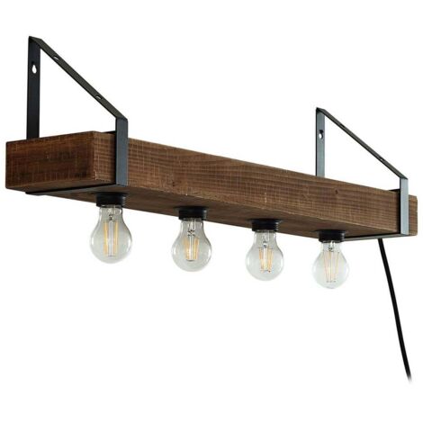 Applique Murale avec une connexion USB à intensité variable 'Vatana' en bois pour salon & salle à manger