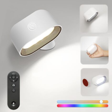 Applique Murale Batterie Rechargeable Interieur Lampe Nuit 5 Niveau Luminosité, LED Contrôle Tactile avec Télécommande Veilleuse Enfant pour Chambre Bébé, Cuisine, Couloir, Escalier, Salon [Classe éne