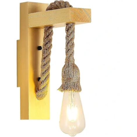 Applique Murale Bois Rétro, Spots Muraux Vintage Industriel, E27 Corde De Chanvre Créative Lampes Murales Pour Chambre, Balcon, Couloir, Cuisine, Escalier