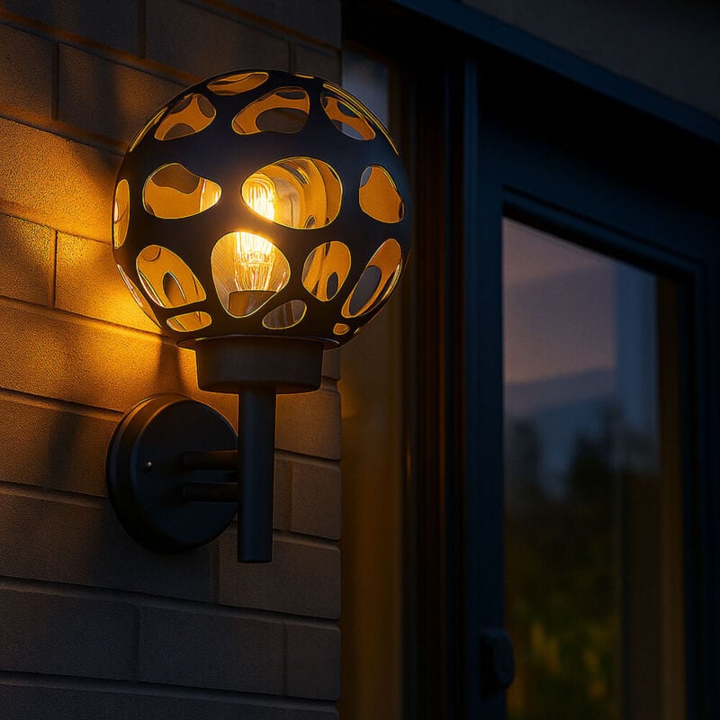 Applique murale boule d'extérieur boule lumineuse 20 cm Applique d'extérieur ronde en acier inoxydable, trou design aluminium anthracite, 1x E27, h