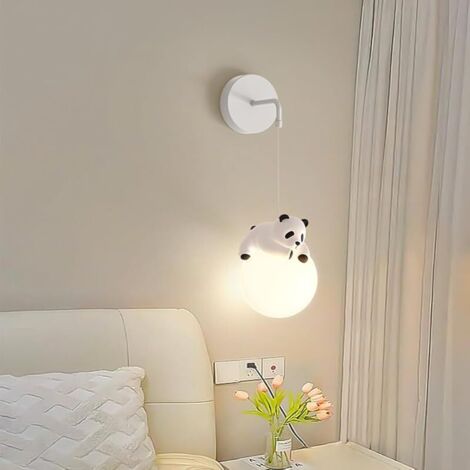 Applique murale câblée pour chambre d'enfant, impression 3D, boule de lune, chambre à coucher, animaux de dessin animé mignons, lapin, panda, ours, lampe de chevet nordique à intensité variable