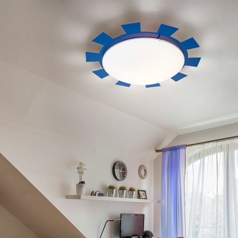 Etc-shop - Applique murale chambre d'enfant lampe pour enfant plafonnier en verre bleu clair, soleil, acier, blanc satiné, 1x douille E27, DxH 35x8 cm