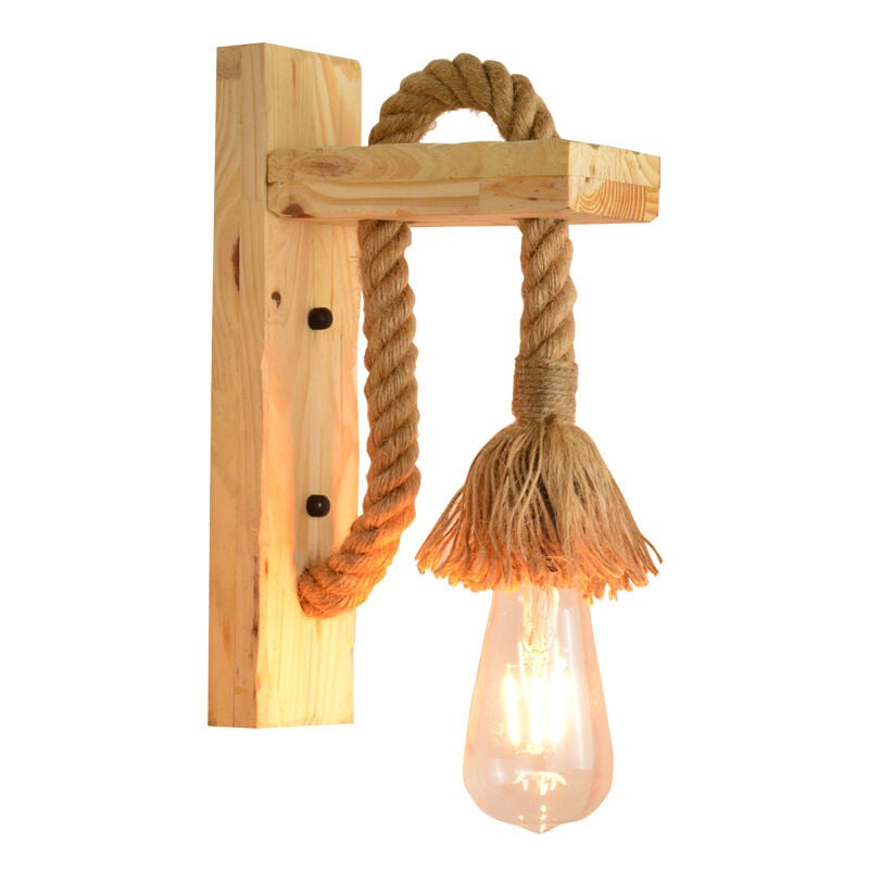 Applique murale chambre,Applique murale design rétro, corde de chanvre en bois, lampes de chevet d'hôtel de couloir, appliques murales d'intérieur,