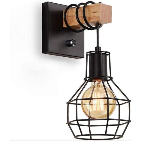 applique Murale Chambre,vieille Lampe De Chevet Industrielle D'intrieur, En Bois Massif Et En Fer