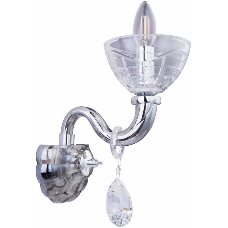Lustre mural applique lampe de salon lampe de couloir en cristal fumée, 1x douille E14, LxH 13x37 cm Globo 64131-1W