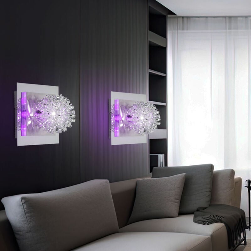 Applique murale chromée, boule tressée, lampe de salon, lampe de couloir, acier brossé, led décorative violette, 1x douille G4, Lxl 17x17 cm, lot de 2