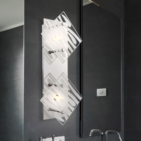 Applique murale chromée, lampe de couloir en verre, lampe d'escalier, lignes décoratives blanches, 2x G9, LxH 17x37 cm
