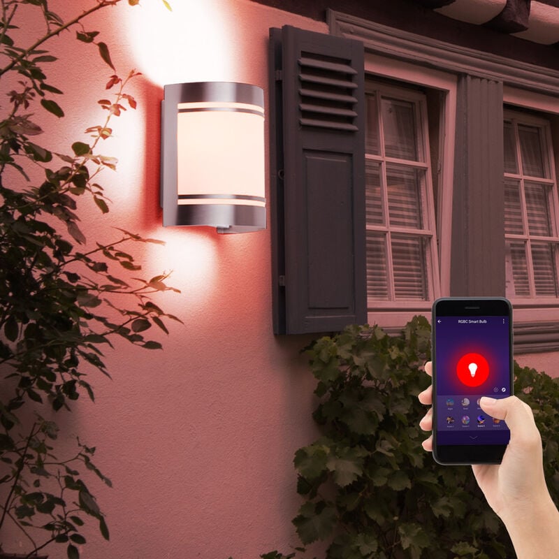 Applique murale éclairage de façade applique murale d'extérieur en acier inoxydable lampe de jardin argent, verre, contrôle par application, Smart