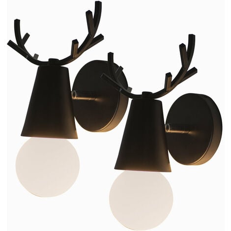 WOTTES Applique Murale Créatif Moderne en Fer Luminaire Lampe Murale Antlers Cerf E27 pour Chambre d'enfant Couloir Bar 2 Pack Noir