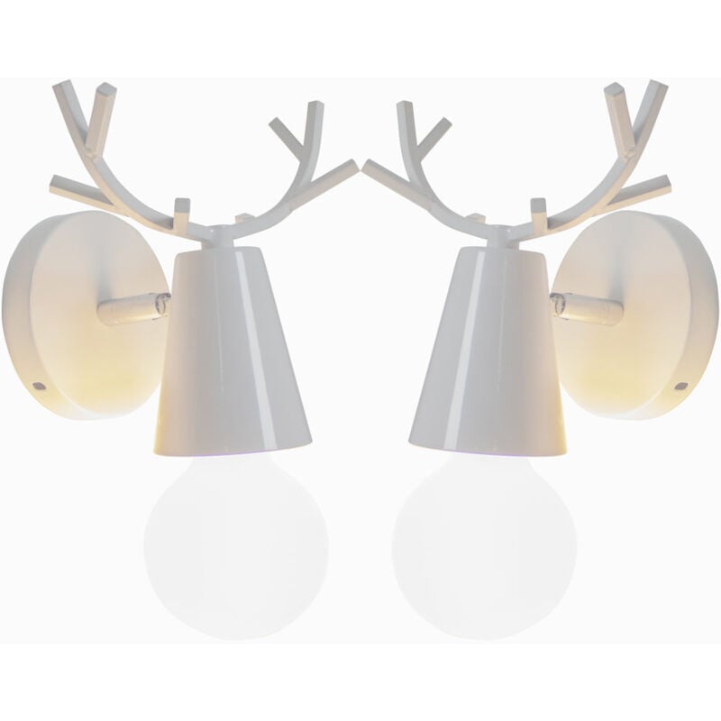 Applique Murale Créatif Moderne en Fer Luminaire Lampe Murale Antlers Cerf E27 pour Chambre d'enfant Couloir Bar Blanc - 2Pcs