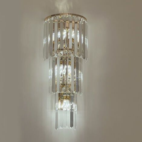 Applique Murale Cristal Moderne Nordique, E14 Lampe Murale Dorée Luxueux pour Chambre Salon Couloir Escalier, Maison Décoration Elégante - 3 Niveaux