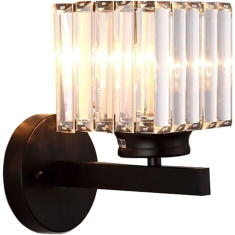 Applique Murale Cristal Noir - 1 Unité - Métal Et Verre K9 - Luminaire E27 Rétro - Pour Salon Chambre Couloir - Noir