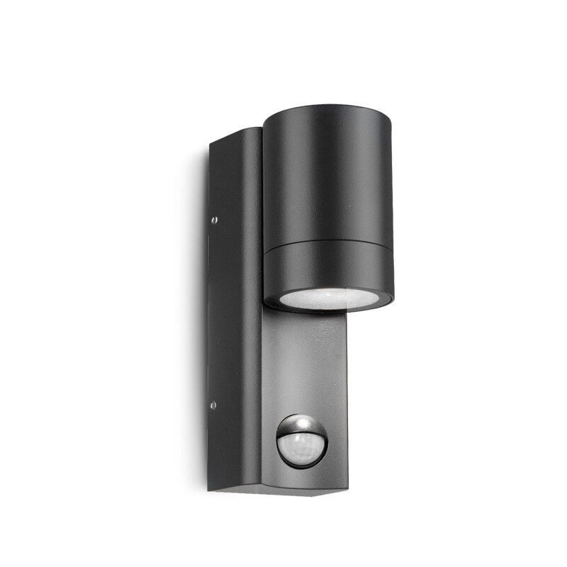 Applique Murale Cylindrique Noire - Détecteur Crépusculaire - GU10 7W - IP44
