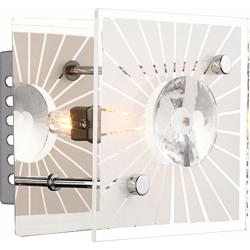 Applique murale en cristal, lampe en verre, lampe de couloir, métal chromé satiné, cristaux clairs, 1x douille G9, HxLxL 10x11x11cm