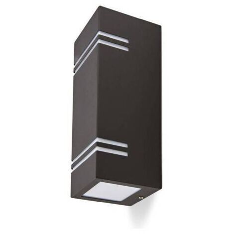 Applique murale de façade rectangle design noir éclairage Haut / Bas avec diffuseur blanc pour ampoule GU10